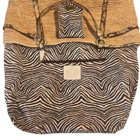 Coach Straw and Python Embossed Leather Trim Natural Large Tote 16838 - Picture 8 of 15